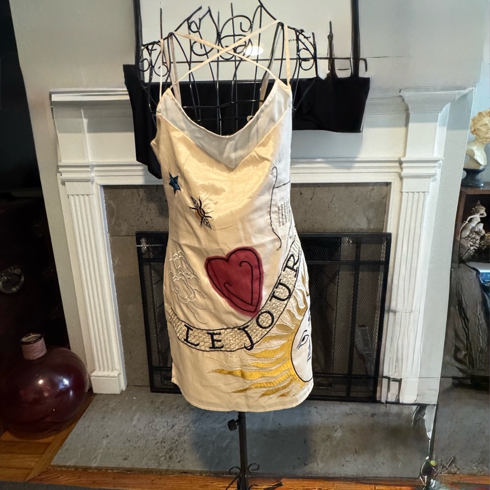Stylish Cream celestial Slip  Dress with unique Embroidery and French  inspired.